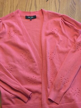 Anthropologie Coral Pink Open-Front Heart Accent Cardigan